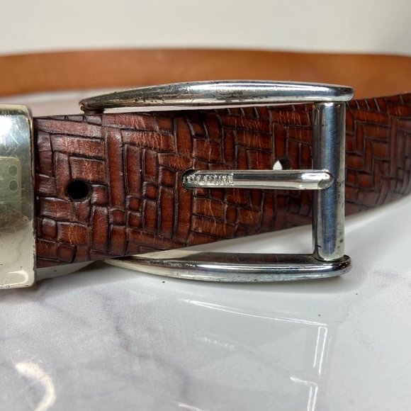 MARTIN DINGMAN Brown Treccia Alligator Embossed Calfskin & Silver Belt 95 38 - Picture 2 of 11